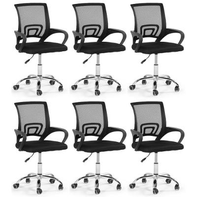 Kit 6 Cadeiras Secretária Office Base Giratória Em Tela Mesh - Preto