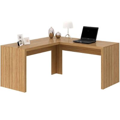 Mesa De Canto Para Escritório Em L Angular Mdp Amêndoa
