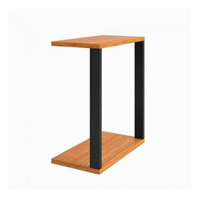 Mesa Lateral Duo Aço Ferro Metal Robusta Cor Preto Mdf Claro Estilo Industrial Ml-01