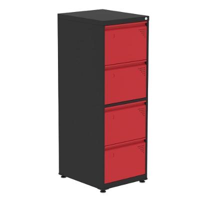 Armário De Arquivo Oficio 4 Gavetas Pandin 47 Cm (larg) Aço Preto C- Frente Gaveta Vermelha C- Chave