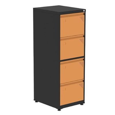 Armário De Arquivo Oficio 4 Gavetas Pandin 47 Cm (larg) Aço Preto C- Frente Gaveta Laranja C- Chave