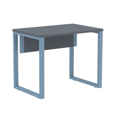 Mesa Escritório P25 Tub Pandin 90 Cm (larg) Tampo Mdp Grafito Pé Aço Tubular Azul Dali