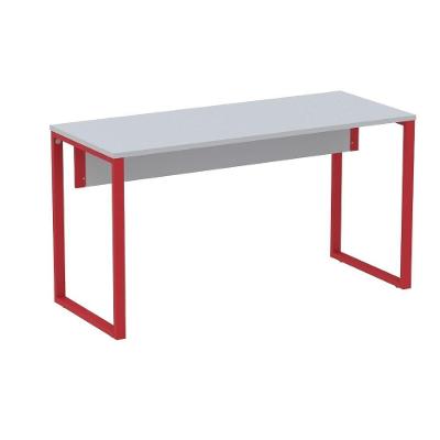 Mesa Escritório P25 Tub Pandin 170 Cm (larg) X 70 Cm (prof) Tampo Mdp Cinza Pé Aço Tubular Vermelho