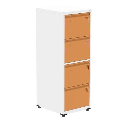 Armário De Arquivo Oficio 4 Gavetas Pandin 47 Cm (larg) Aço Branco C- Frente Gaveta Laranja C- Chave