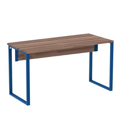 Mesa Escritório P25 Tub Pandin 150 Cm (larg) X 70 Cm (prof) Tampo Mdp Walnut Pé Aço Tubular Azul