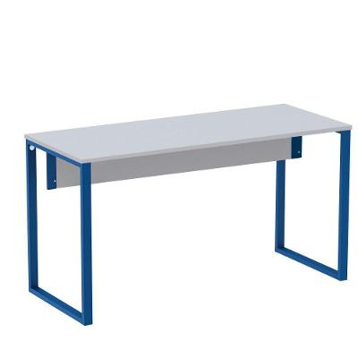 Mesa Escritório P25 Tub Pandin 170 Cm (larg) X 70 Cm (prof) Tampo Mdp Cinza Pé Aço Tubular Azul