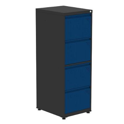 Armário De Arquivo Oficio 4 Gavetas Pandin 47 Cm (larg) Aço Preto C- Frente Gaveta Azul C- Chave