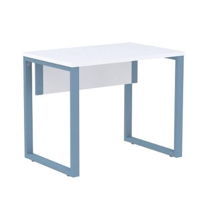Mesa Escritório P25 Tub Pandin 90 Cm (larg) Tampo Mdp Branco Pé Aço Tubular Azul Dali