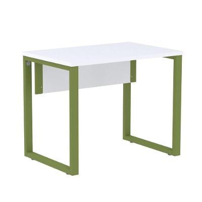 Mesa Escritório P25 Tub Pandin 90 Cm (larg) Tampo Mdp Branco Pé Aço Tubular Verde Mirô