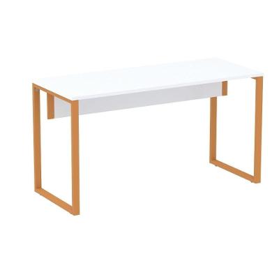 Mesa Escritório P25 Tub Pandin 170 Cm Largura X 70 Cm Profundidade Tampo Mdp Branco Pé Aço Tubular Laranja