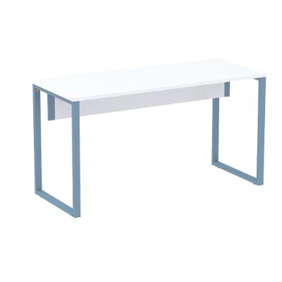 Mesa Escritório P25 Tub Pandin 150 Cm Largura X 70 Cm Profundidade Tampo Mdp Branco Pé Aço Tubular Azul Dali