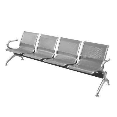 Longarina 4 Lugares Montreal Or Design 215 Cm Largura Aço Cromado E Pintura Cinza Com Braços