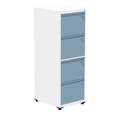 Armário De Arquivo Oficio 4 Gavetas Pandin 47cm Largura Aço Branco Com Frente Gaveta Azul Dali Com Chav