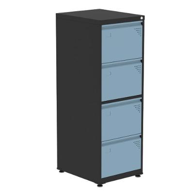 Armário De Arquivo Oficio 4 Gavetas Pandin 47cm Largura Aço Preto Com Frente Gaveta Azul Dali Com Chave