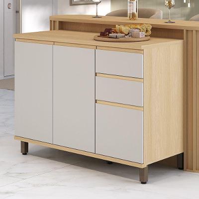 Balcão De Cozinha 120cm 3 Pts E 2 Gav C/ Tampo Aura Luciane Carvalho/cinza Cristal