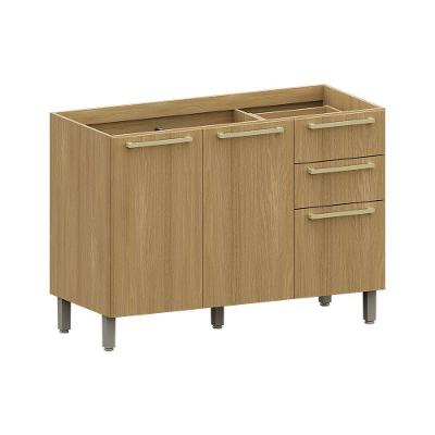 Balcão De Cozinha Pia 120cm 2 Pts E 3 Gav S/ Tampo Elegance Freijó/freijó Brasil