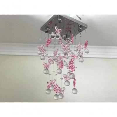 Lustre Para Quarto Infantil Bebê, Menina, Menino Em Cristal Base 20x20 50cm Rosa Bebê