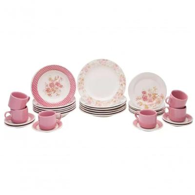 Jogo De Jantar E Cha 30 Pc Em Ceramica Alto Brilho Rosa Briett