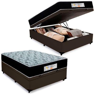 Cama Box Baú Casal Sintético + Colchão Molas Ensacadas Sereneprime Sonnolux 138cm Marrom - Suporta Até 110kg Por Pessoa