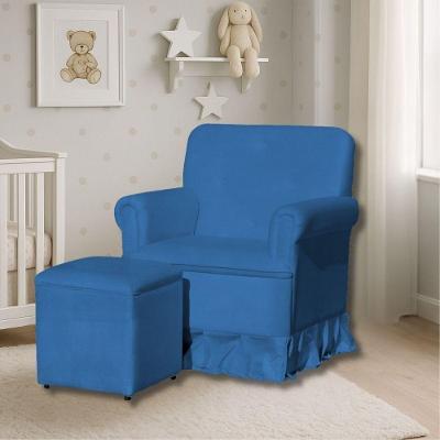 Poltrona De Amamentação Mamãe Vitória Balanço E Puff Suede Suede Azul Royal