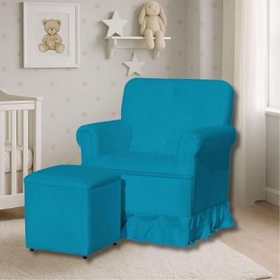 Poltrona De Amamentação Mamãe Meg Balanço E Puff Suede Suede Azul Turquesa