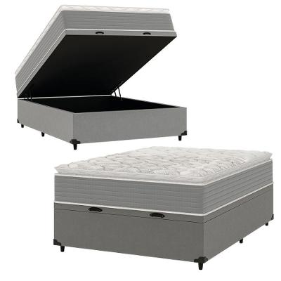 Cama Box Baú Casal Molas Ensacadas Pillow Top 138x188x66cm Martino Cinza Umaflex Cinza