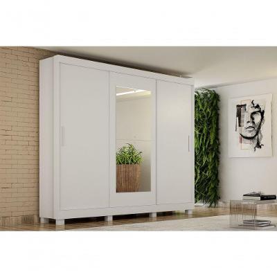 Armario Roupeiro Florença 3 Portas 4 Gavetas C/kit 2 Espelhos E Com Pes Chf Branco