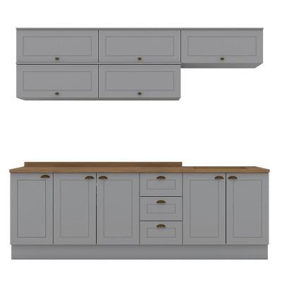 Cozinha Modulada Americana 8 Peças Balcão 120cm Cinza/nature Com Tampo - Móveis Henn Cinza/nature