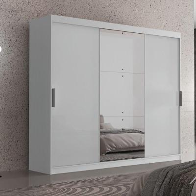 Guarda Roupa Casal Vitor Premium 3pts Com Espelho Moderna Branco