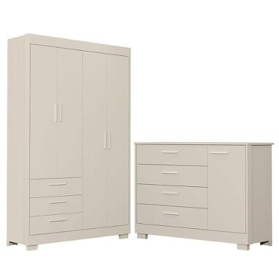 Cômoda Com Porta E Guarda Roupa 4 Portas Infantil Zaki Areia Acetinado - Reller