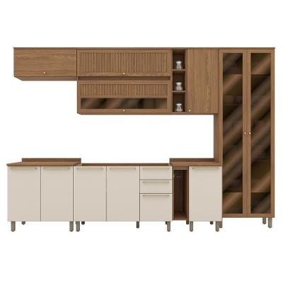 Cozinha Modulada Requinte 9 Peças Com Cristaleira Nature/areia - Móveis Henn Nature/areia