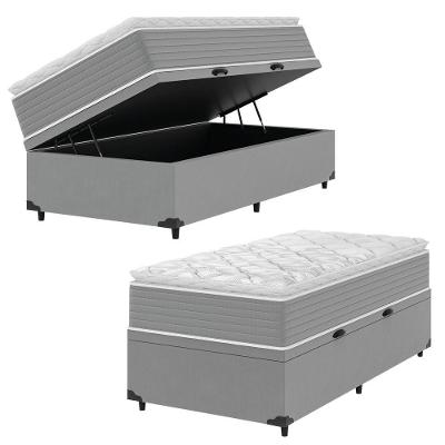 Cama Box Baú Solteiro Molas Ensacadas Pillow Top 88x188x66cm Martino Cinza Umaflex Cinza