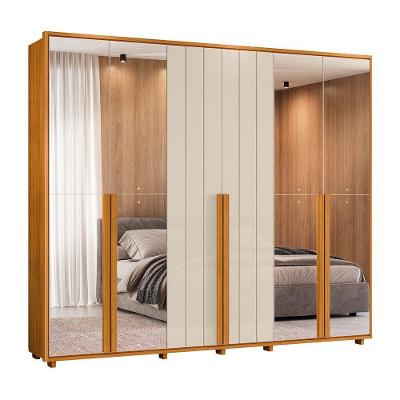 Guarda-roupa Casal Volpi Ripado 6 Portas 6 Gavetas 4 Portas C/ Espelho - 7 Decor Cinamomo E Off White