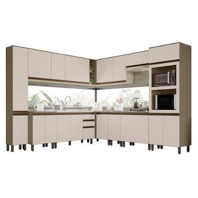 Cozinha Completa De Canto Connect 12 Peças Duna/cristal Com Torre Quente 2 Fornos - Móveis Henn Duna/cristal