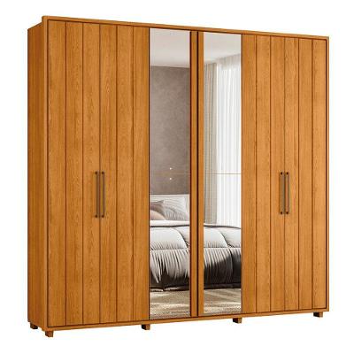 Guarda-roupa Casal Miró Ripado Com Escada 6 Portas 4 Gavetas 2 Portas C/ Espelho - 7 Decor Cinamomo