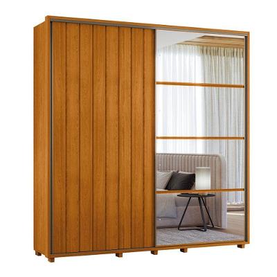 Guarda-roupa Casal Monet Ripado 2 Portas De Correr 4 Gavetas 1 Porta C/ Espelho - 7 Decor Cinamomo