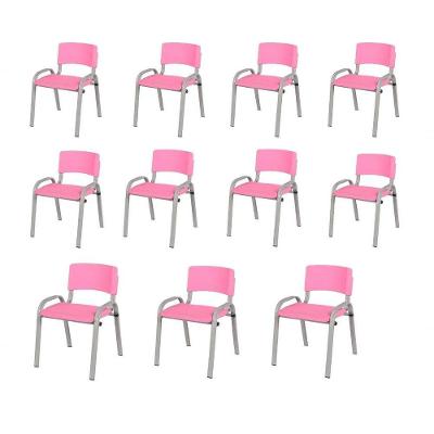 Kit 11 Cadeiras Infantil Iso, Escola, Base Cinza- Rosa