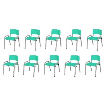 Kit 10 Cadeiras Infantil Iso, Escola, Base Cinza-verde água