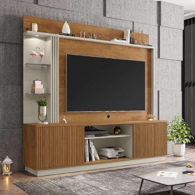 Rack Com Painel Para Tv Até 65 Polegadas Com Led Vidros E 2 Portas Multimóveis Cr45275 Naturalle/off White/ripado