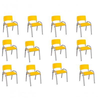 Kit 12 Cadeiras Infantil Iso, Escola, Base Cinza- Amarelo