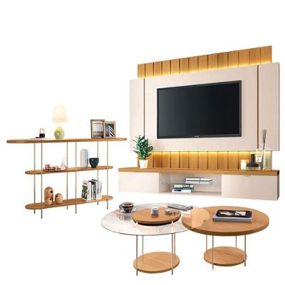 Home Suspenso Illusion 1.8 Cinamomo Off White E Aparador Infinity E Kit Mesa De Centro Sky Cinamomo- Hb Móveis