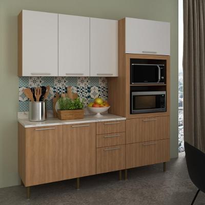 Cozinha Compacta 3 Peças Com Armário Paneleiro E Balcão Com Tampo Multimóveis Cr20450 Freijó/branco/mármore Branco
