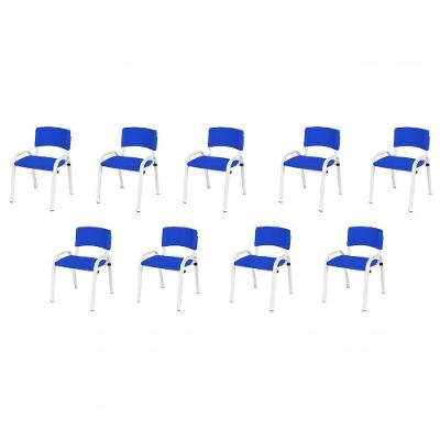 Kit 9 Cadeiras Infantil Iso, Escola, Base Branco- Azul