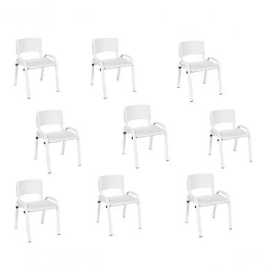 Kit 9 Cadeiras Infantil Iso, Escola, Base Branco- Branco