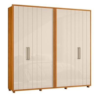 Guarda-roupa Casal Miró Ripado Com Escada 6 Portas 4 Gavetas - 7 Decor Cinamomo E Off White