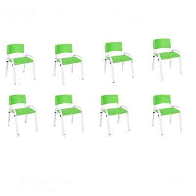 Kit 8 Cadeiras Infantil Iso, Escola, Base Branco- Verde Claro
