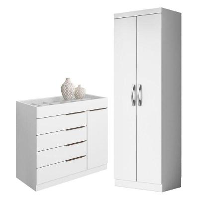 Cômoda Sapateira Sevilha 2004147 E Armário Multiuso New 2000192 Branco - Aramóveis