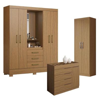 Guarda Roupa Solteiro Paris 2045150 Com Armário Multiuso 2000192 E Cômoda Sevilha Atacama - Aramóveis