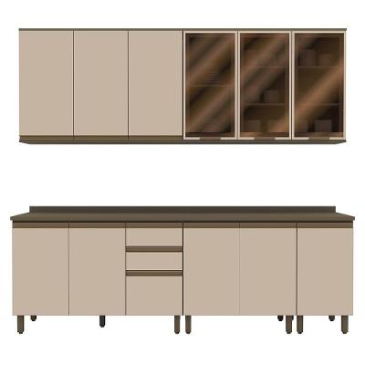 Cozinha Modulada Connect 7 Peças Aéreo 3 Portas Duna/cristal Com Vidro - Móveis Henn Duna/cristal