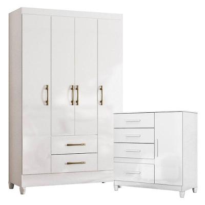 Guarda Roupa Solteiro Paraty E Cômoda Vênus Com Pés Branco Flex - Moval